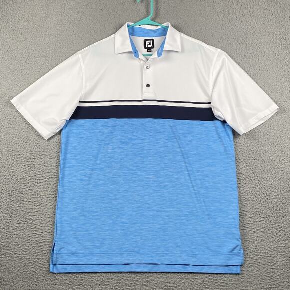 Footjoy Golf Polo Shirt Men's Large Color block White Blue Causal Classic Tennis - Picture 1 of 10
